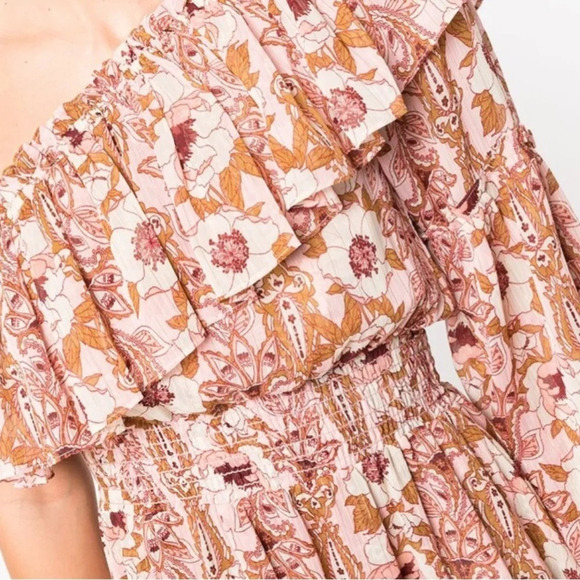 MISA Vola Floral One Shoulder Midi Dress San Lorenzo Flora Pink Size XS NWT - Picture 10 of 15